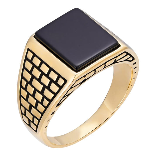 HarlemBling Classic Brick Road Ring - 14k Gold Vermeil 925 Silver - Genuine Black Onyx Stone