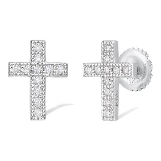 HarlemBling Classic Cross Earrings - 925 Silver - CZ Stones - 8x11mm