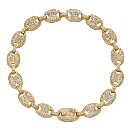 HarlemBling Classic Gucci Link Bracelet Iced Out CZ Stones - 14k Gold Vermeil 925 Silver - 8mm - 6"-9"