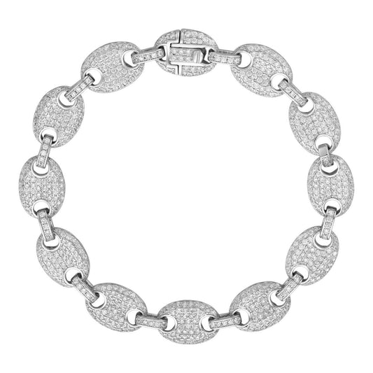 HarlemBling Classic Gucci Link Bracelet Iced Out CZ Stones - 925 Silver - 10mm - 6"-9"