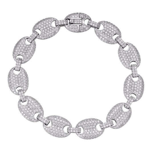 HarlemBling Classic Gucci Link Bracelet Iced Out CZ Stones - 925 Silver - 12mm - 6.5"-9"