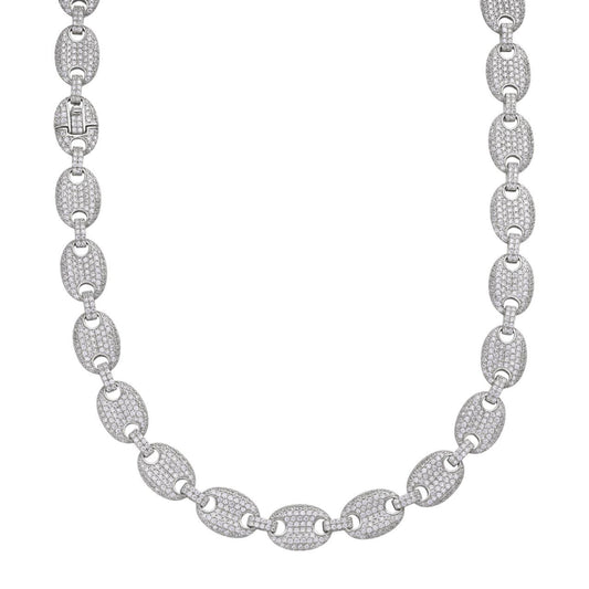HarlemBling Classic Gucci Link Chain Necklace Iced Out CZ Stones - 925 Silver - 8-12mm - 18"-30"