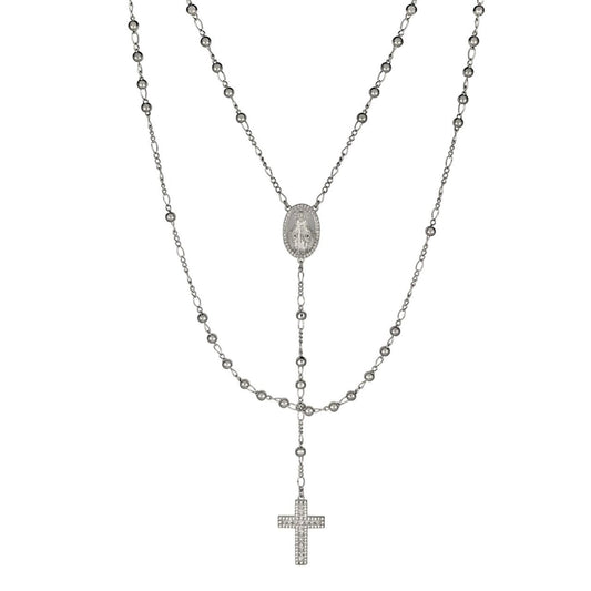 HarlemBling Classic Italian Virgin Mary Rosary Beads Necklace Iced Out CZ Stones - 925 Silver - 4mm - 24"