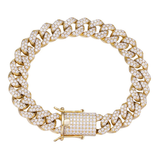HarlemBling Classic Miami Cuban Link Bracelet Iced Out CZ Stones - 14k Gold Vermeil 925 Silver - 6mm-18mm - 7-8.5"