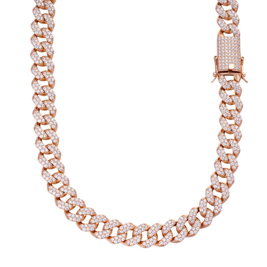 HarlemBling Classic Miami Cuban Link Chain Necklace Iced Out CZ Stones - 14k Gold Vermeil 925 Silver - 15mm - 18-36"