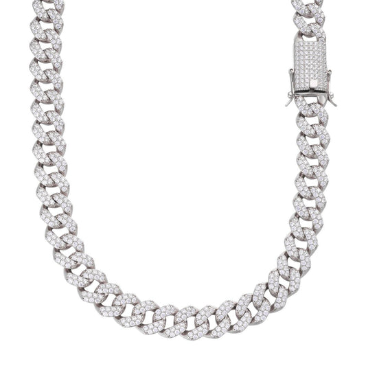 HarlemBling Classic Miami Cuban Link Chain Necklace Iced Out CZ Stones - 925 Silver - 6mm-18mm - 16-30"