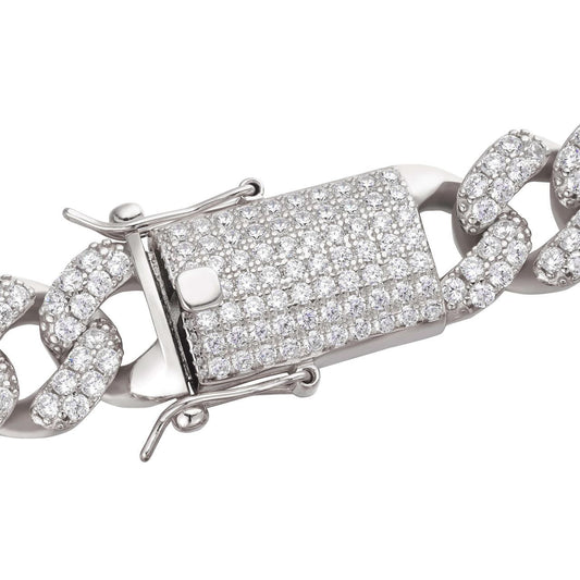 HarlemBling Classic Miami Cuban Link Chain Necklace Iced Out CZ Stones - 925 Silver - 6mm-18mm - 16-30"