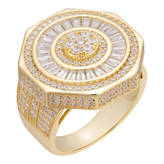 HarlemBling Classic Octagonal Rapper Ring - 14k Gold Vermeil 925 Silver - Baguette CZ Stones