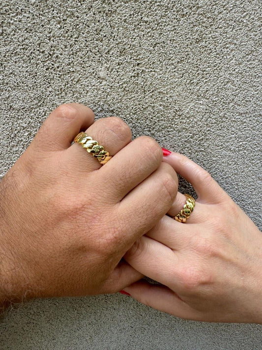 HarlemBling Classic Prong Miami Cuban Eternity Band Ring - 14k Gold Vermeil 925 Silver - Plain