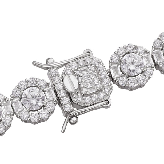 HarlemBling Cluster Halo Tennis Necklace Iced Out CZ Stones - 925 Silver - 10mm - 16-30"