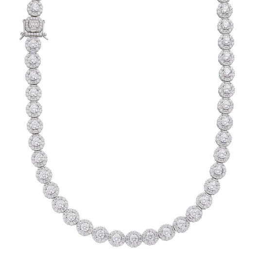 HarlemBling Cluster Halo Tennis Necklace Iced Out CZ Stones - 925 Silver - 10mm - 16-30"