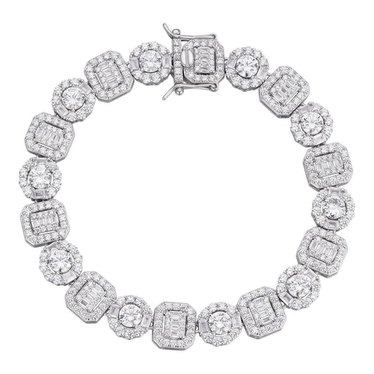 HarlemBling Cluster Tennis Link Bracelet Iced Out CZ Stones - 925 Silver - 10.5mm - 7"-8"