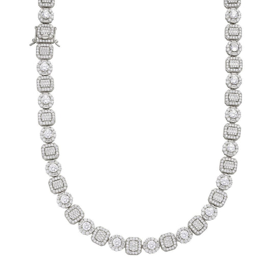 HarlemBling Cluster Tennis Link Chain Necklace Iced Out CZ Stones - 925 Silver - 10.5mm - 16"-30"