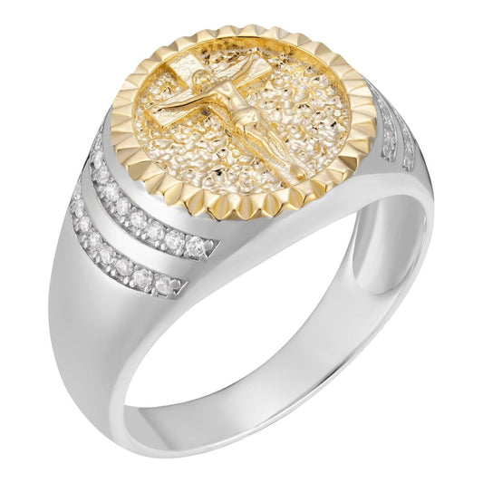 HarlemBling Cross Coin Ring - 925 Silver & Gold Accent  - CZ Stones