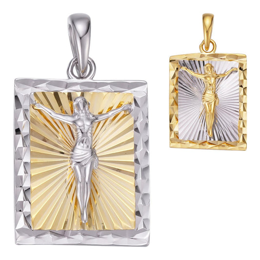 HarlemBling Cross Jesus Medallion Pendant - 14k Gold Vermeil Or 925 Silver - Small 1"