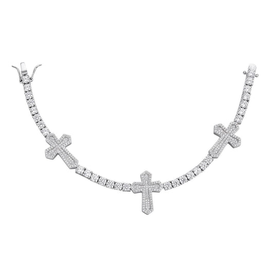 HarlemBling Cross Tennis Bracelet Iced Out CZ Stones - 925 Silver - 4mm - 6"-8.5"