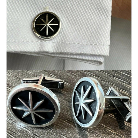HarlemBling Cufflinks Round Classic - Oxidized 925 Silver - Plain