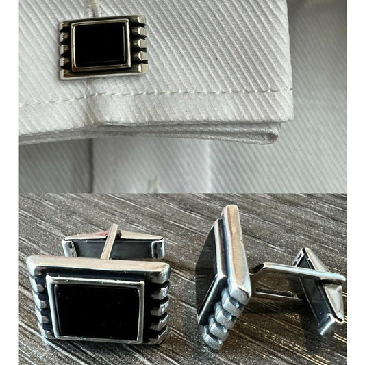 HarlemBling Cufflinks Tuxedo Classic - 925 Silver - Black Onyx Gemstone