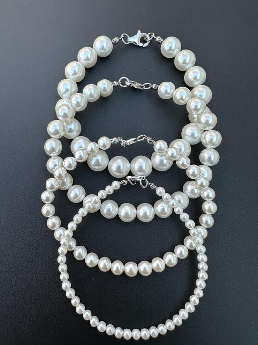 HarlemBling Cultured Pearl Bracelet W. Real 925 Silver Clasp For Men Women 4-10mm All Length