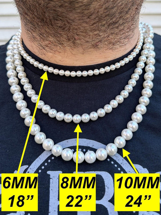 HarlemBling Cultured Pearl Necklace W. Real 925 Silver Clasp For Men Women 4-10mm All Length