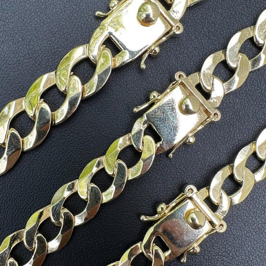 HarlemBling Curb Cuban Link Chain Necklace Or Bracelet W. Box Lock - 14k Gold Vermeil 925 Sterling Silver - 7"-30" - 9.5mm-13mm