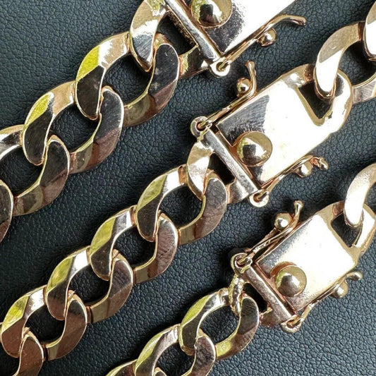 HarlemBling Curb Cuban Link Chain Necklace Or Bracelet W. Box Lock - 14k Rose Gold Vermeil 925 Sterling Silver - 7"-30" - 9.5mm-13mm