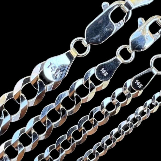 HarlemBling Curb Miami Cuban Link Chain Necklace - 14k White Gold - 16"-30" - 2.6mm-5.7mm