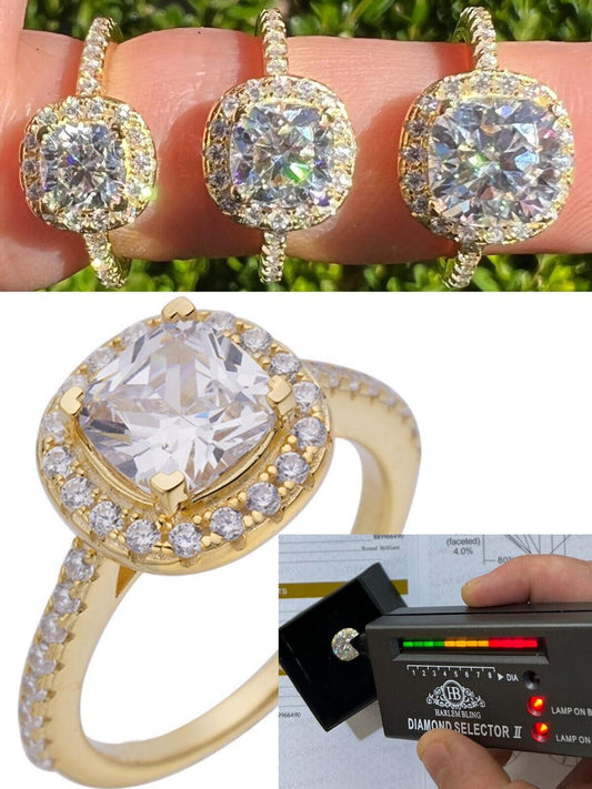 HarlemBling Cushion Cut Moissanite Engagement Promise Ring Real 14k Gold Vermeil 925 Silver
