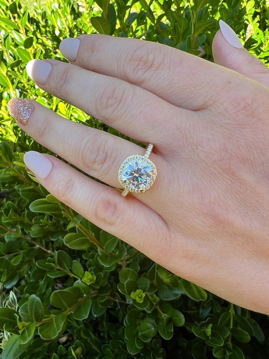 HarlemBling Cushion Cut Moissanite Engagement Promise Ring Real 14k Gold Vermeil 925 Silver