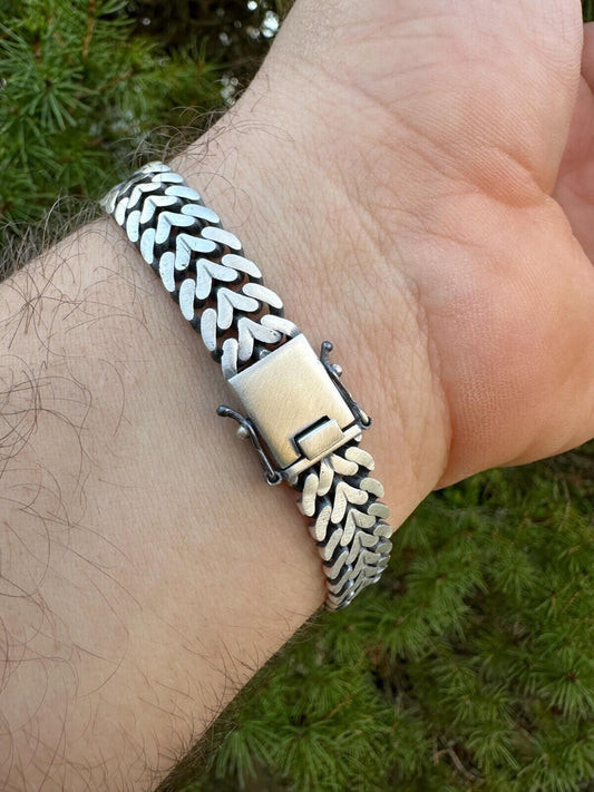 HarlemBling Custom Double Miami Cuban Open Franco Link Bracelet 12mm Wide Real 925 Silver