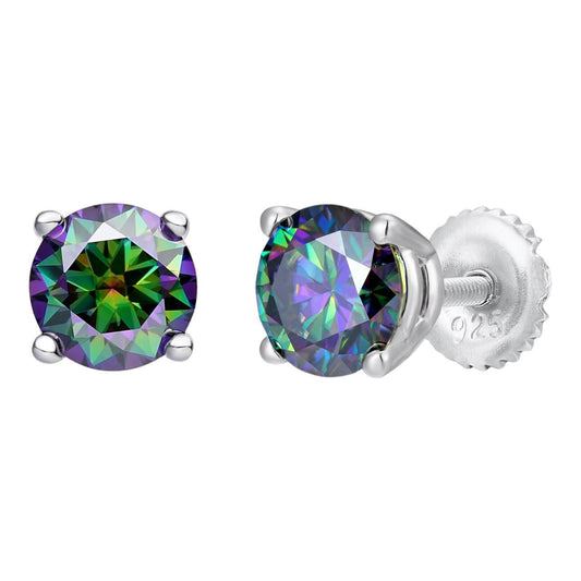 HarlemBling Dark Blue MOISSANITE Solitaire Stud Earrings - 925 Silver - 3mm-8mm - 0.2-4ct