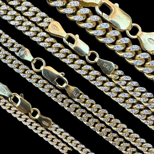 HarlemBling Diamond Cut Miami Cuban Link Chain Necklace Or Bracelet - 14k Gold Vermeil 925 Sterling Silver - 7"-30" - 3mm-7mm