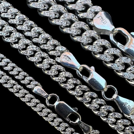 HarlemBling Diamond Cut Miami Cuban Link Chain Necklace Or Bracelet - 925 Sterling Silver - 7"-30" - 3mm-7mm