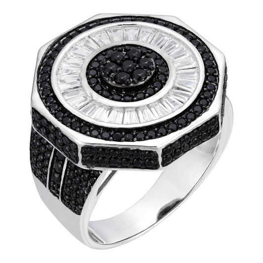 HarlemBling DJ Mixing Board Ring - 925 Silver - White & Black CZ Stones