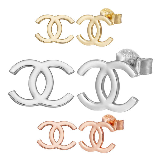 HarlemBling Double C Fashionista Plain Earrings - 14k Yellow Or Rose Gold Vermeil Or 925 Silver - 8.5x12mm