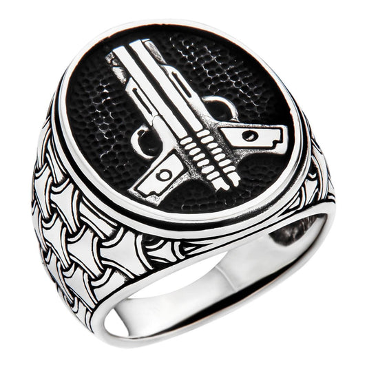 HarlemBling Double Pistols Plain Ring - 925 Silver Oxidized