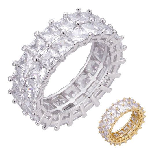 HarlemBling Double Row Princess Square Eternity Ring - 14k Yellow Gold Vermeil/Natural 925 Silver - CZ Stones