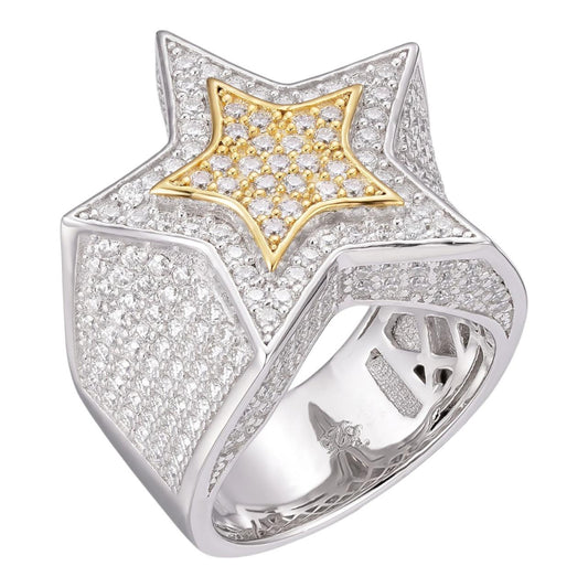 HarlemBling Double Superstar Rapper Ring - 925 Silver Two Tone W. Gold- CZ Stones