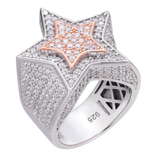 HarlemBling Double Superstar Rapper Ring - 925 Silver Two Tone W. Rose Gold- CZ Stones
