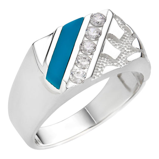 HarlemBling Euro Classic Nugget Ring - Blue Edition - 925 Silver - CZ Stones