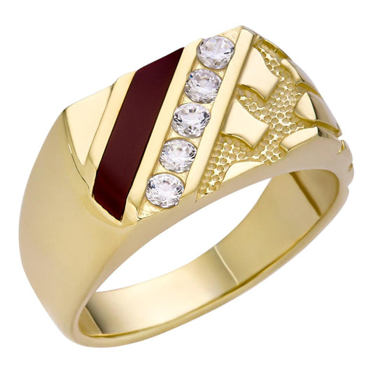HarlemBling Euro Classic Nugget Ring - Red Edition - 14k Gold Vermeil 925 Silver - CZ Stones