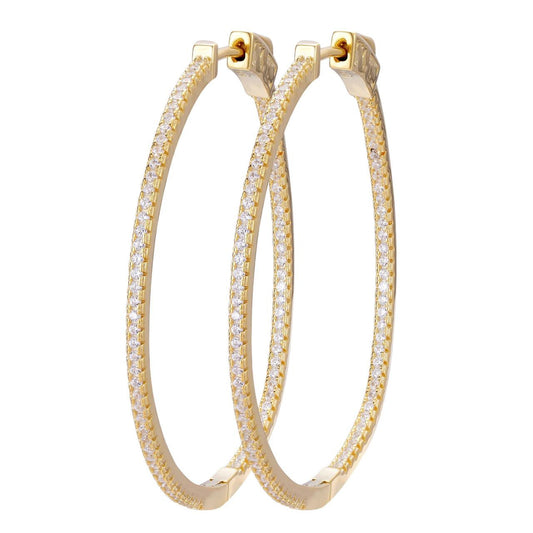 HarlemBling Everyday Classic Endless Inside Out Hoop Earrings - 14k Gold Vermeil 925 Silver - CZ Stones - 18-50mm