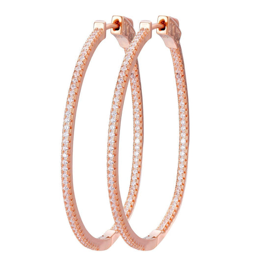 HarlemBling Everyday Classic Endless Inside Out Hoop Earrings - 14k Rose Gold Vermeil 925 Silver - CZ Stones - 18-50mm
