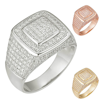 HarlemBling Everyday Classic Square Iced Out Ring - 14k Yellow/Rose/White Gold Vermeil 925 Silver - CZ Stones