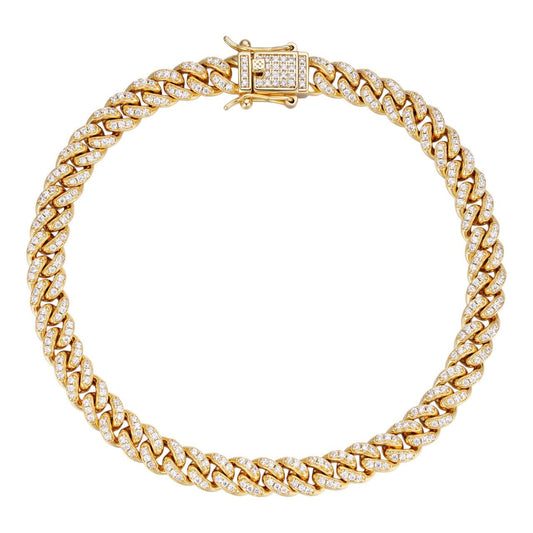 HarlemBling Everyday Wear Miami Cuban Link Bracelet Iced Out CZ Stones - 14k Gold Vermeil 925 Silver - 6mm- 6-8.5"