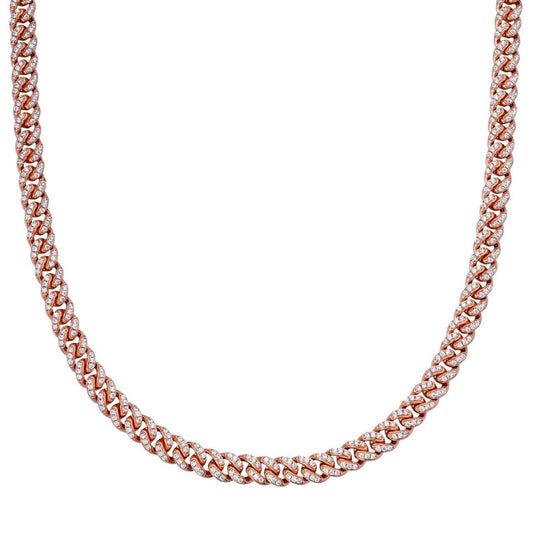 HarlemBling Everyday Wear Miami Cuban Link Chain Necklace Iced Out CZ Stones - 14k Rose Gold Vermeil 925 Silver - 6mm- 16-30"