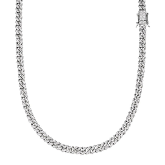 HarlemBling Everyday Wear Miami Cuban Link Chain Necklace Iced Out CZ Stones - 925 Silver - 6mm- 16-30"