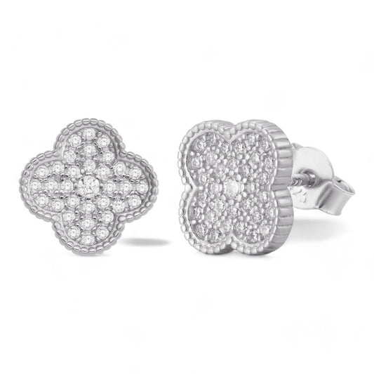 HarlemBling Fashionista Clover Earrings - 925 Silver - CZ Stones - 9.5mm