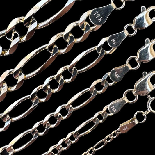HarlemBling Figaro Link Chain Necklace - 14k Yellow Gold - 16"-24" - 2mm-7mm