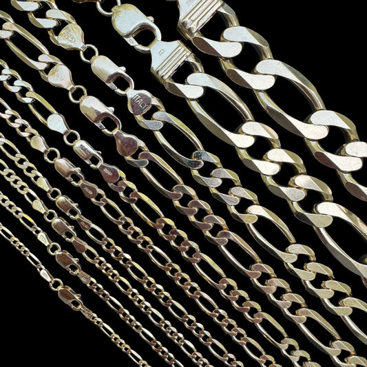 HarlemBling Figaro Link Chain Necklace Or Bracelet - 14k Gold Vermeil 925 Sterling Silver - 6"-30" - 2.5mm-16mm